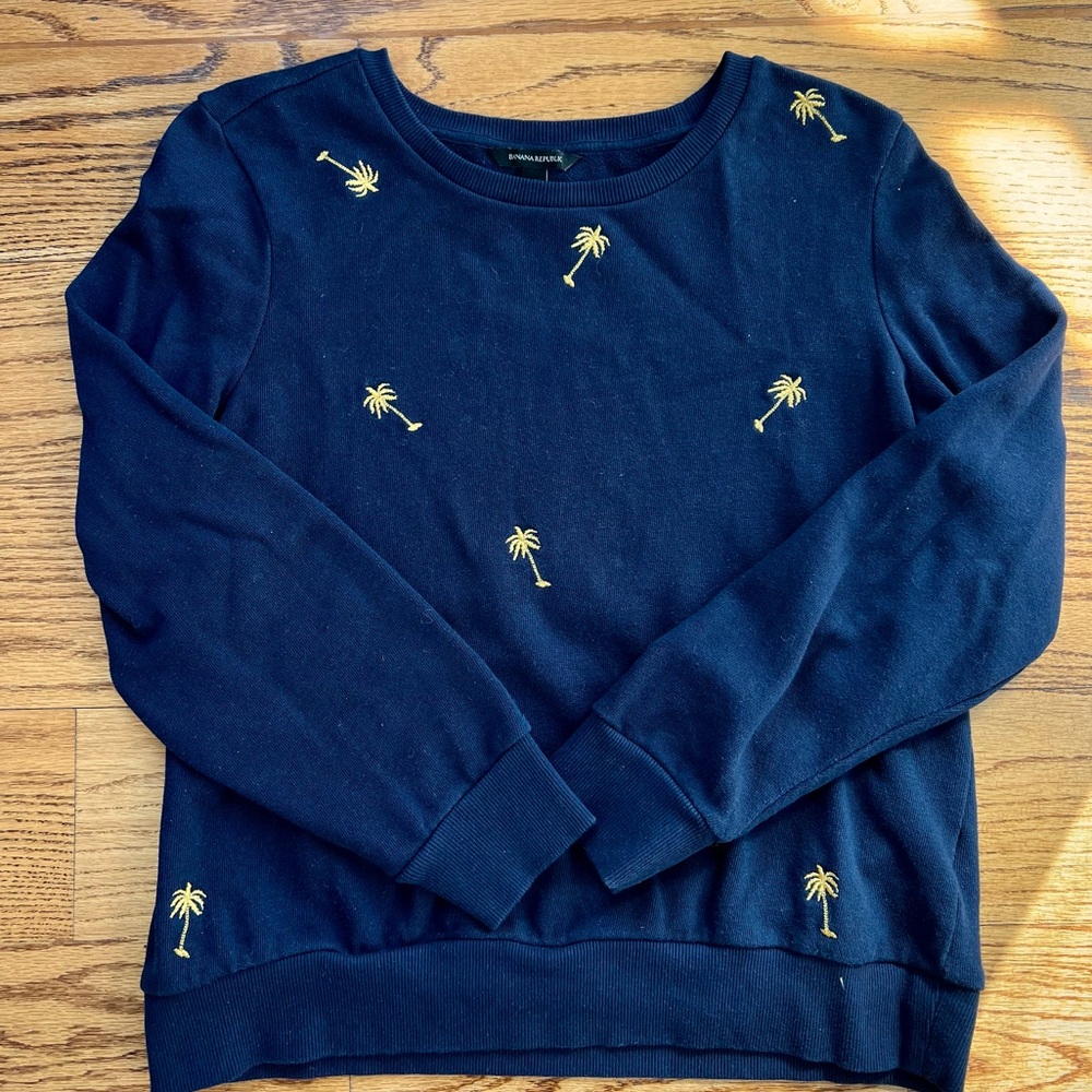 Banana Republic Navy and Gold Palm Tree Sweater